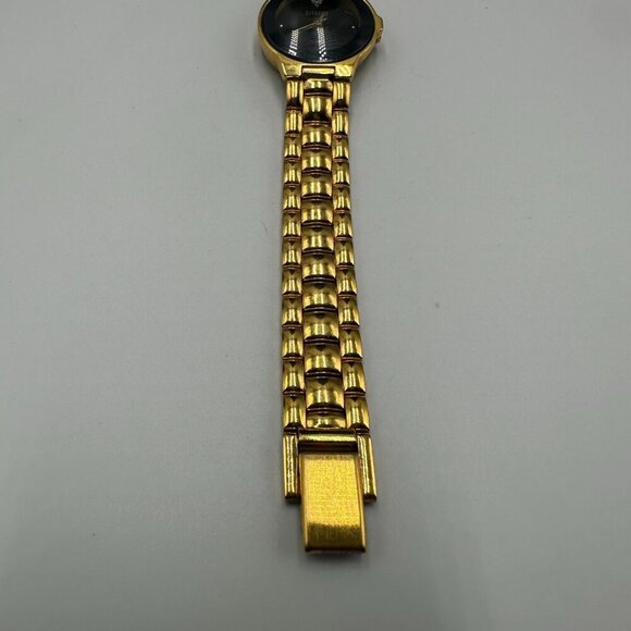 3/$30 Vintage Gitano Watch Women Gold Tone Black Dial Diamond Accent  7" - Picture 4 of 14